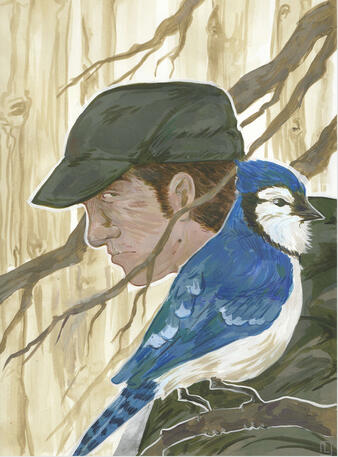 &quot;BlueJay,&quot; 2024. Acrylic on Bristol.