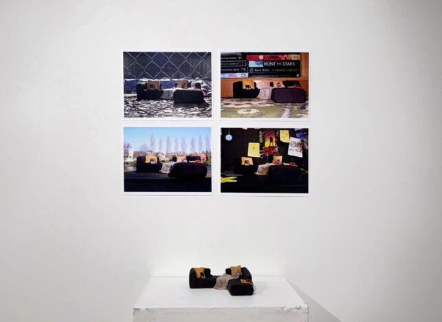 &quot;Long Distance Movie Night.&quot; Fabric, cardboard, digital photography. 2024.