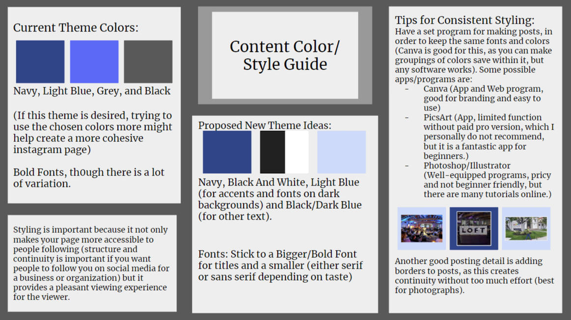 "Style Guide" for The Loft. 2022.