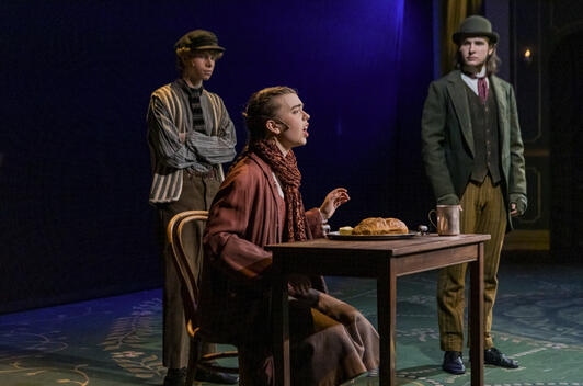 Actors: Daniel Mercado, Josephine Partridge, Jack D'Agostino; Props: Bentwood Chairs, Food Platter, Table